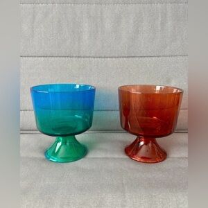 Tabitha Brown Plastic Pedestal Dessert Bowls - Blue-Green and Amber-Red